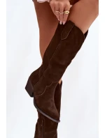 Kožené Semišové Kozačky Dívčí Čokoládové model 21834797 - Boto