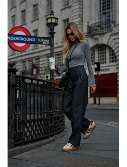 model 20475983 Kalhoty se širokými nohavicemi grafitové - Moe model 20475983 Kalhoty se širokými nohavicemi grafitové - Moe