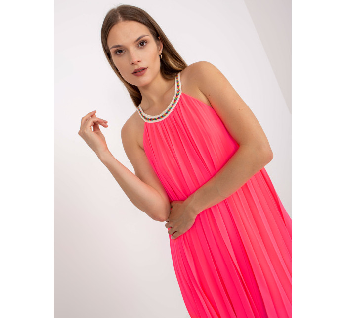 Fluo růžové plisované šaty jedné velikosti s ramínky