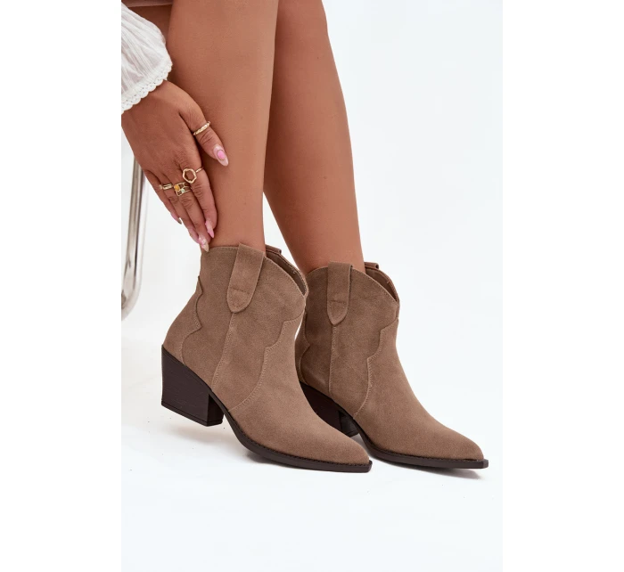 Dámské kovbojské kotníkové boty z přírodní velurové kůže Beretta – béžové