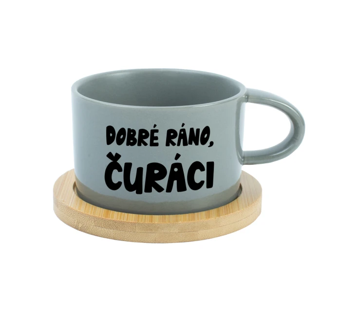 DOBRÉ RÁNO, ČURÁCI - šedý hrníček makronka 200 ml