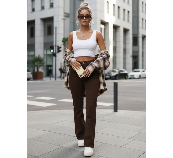 Jeansy damskie z wysokim stanem brązowe FashionStreet UY2910