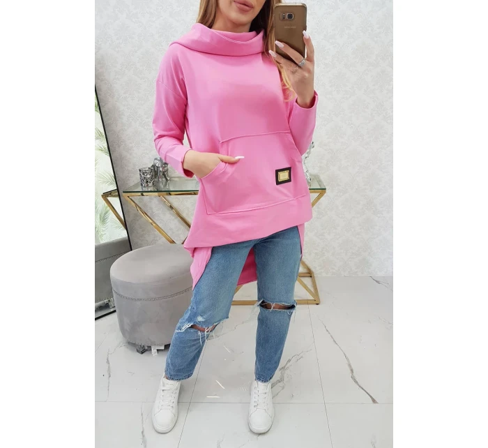 Mikina s kapucí s dlouhými zády růžová Mikina s kapucí s dlouhými zády růžová