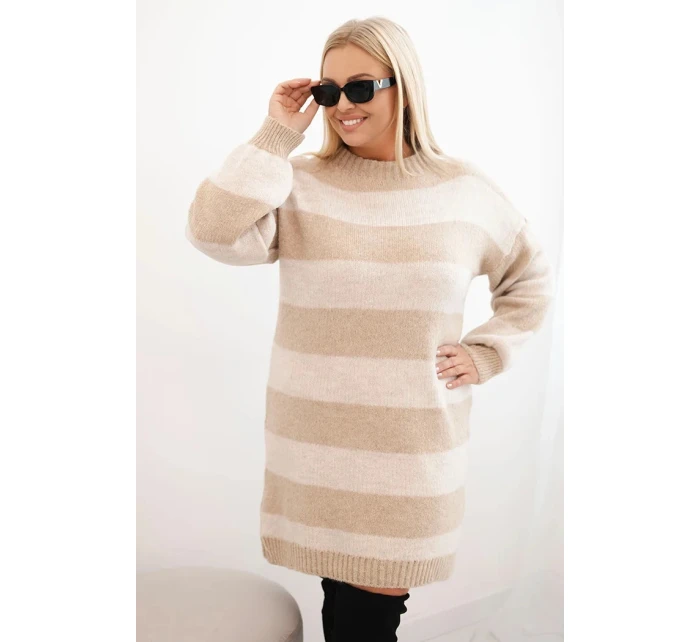 Dámská pletená sukýnka Plus Size pruhovaná béžová