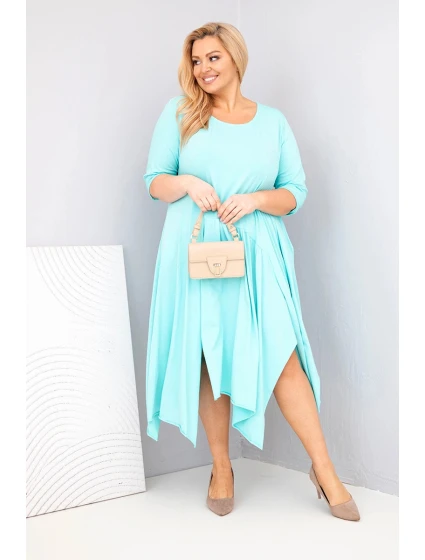 Dámská bavlněná sukni Plus Size s asymetrickým spodním lemem mátová