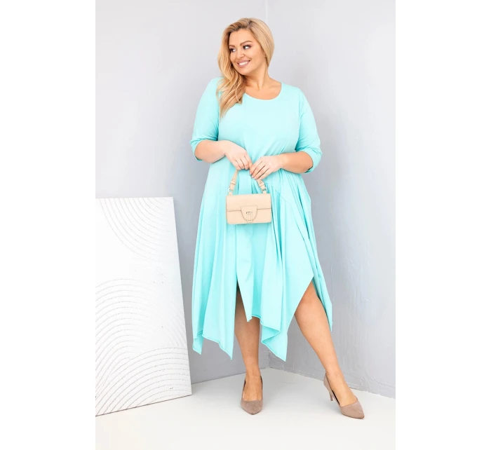 Dámská bavlněná sukni Plus Size s asymetrickým spodním lemem mátová