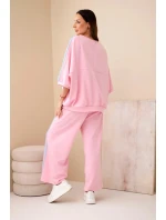 Dámský set viskózový máslový s širokou nohavicí a volnou blůzou světle růžový Dámský set viskózový máslový s širokou nohavicí a volnou blůzou světle růžový