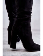 Klasické semišové boty na podpatku Černá model 21595229 - Boto