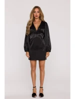 Saténové mini šaty s rukávy černé model 21479302 - Moe