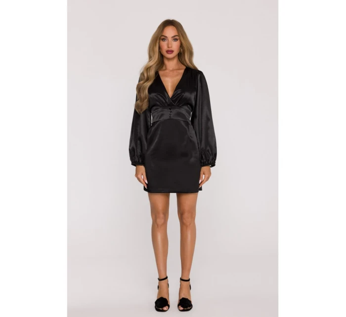 Saténové mini šaty s rukávy černé model 21479302 - Moe