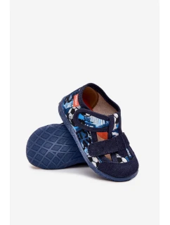 Dětské papuče na suchý zip – tmavě modré Reathiana (s motivem míčů)