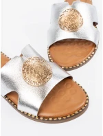 Klasické  nazouváky stříbrné dámské na plochém podpatku