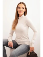 Dámský svetr z viskózy s límcem a ozdobnými knoflíky na rukávech béžový