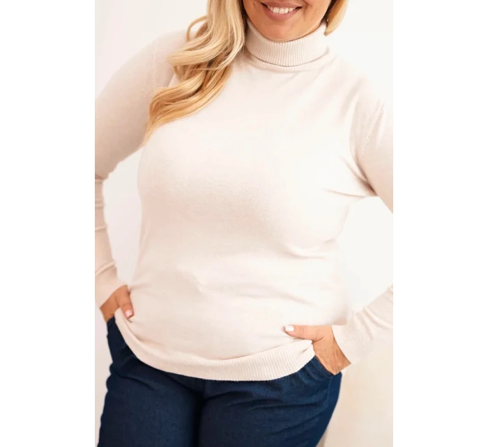 Dámský viskózový svetr Plus Size s klasickým střihem béžový Dámský viskózový svetr Plus Size s klasickým střihem béžový