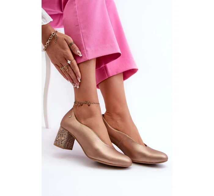 Elegantní kožené lodičky na podpatku Maciejka 06422-25 zlaté