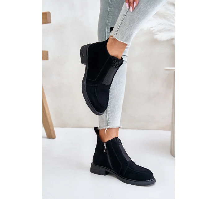 Semišové Nízké Boty Na Plochém Podpatku Zateplené D&A JC42-23 Černé