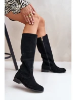 Dámské semišové kozačky do poloviny lýtek na zip Lewski 3616 černé