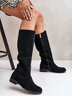 Dámské semišové kozačky do poloviny lýtek na zip Lewski 3616 černé
