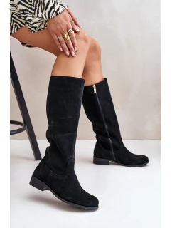 Dámské semišové kozačky do poloviny lýtek na zip Lewski 3616 černé