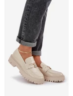 Lakované dámské mokasíny s ozdobnou  béžové model 21684872 - Boto