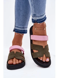 Dámské Pantofle Na Suchý Zip Vinceza 17401 Zeleno-Růžové