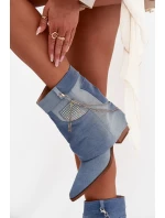 Dámské kotníkové boty na podpatku s řetízkem džínové Ilyana