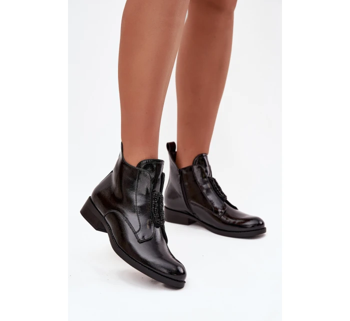 Lakované zateplené dámské boty s ozdobným detailem  Černé model 21713592 - S.Barski