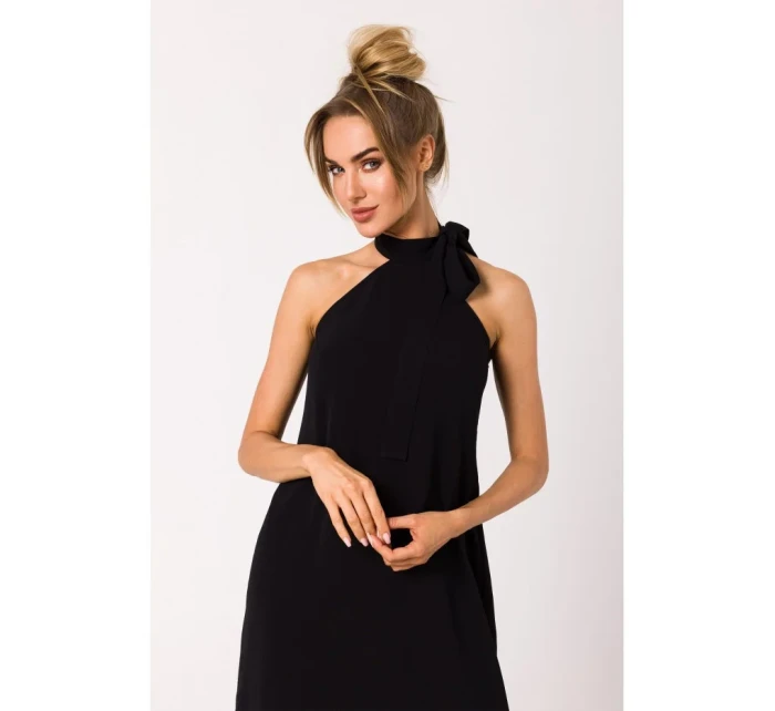 M736 Šaty se zavazováním za krkem - černé