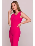 S407 Elegantní overal s asymetrickým výstřihem - růžový