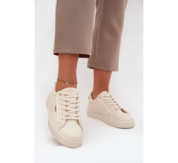 Dámské tenisky z ECO kůže Big Star – béžové/zlaté Dámské tenisky z ECO kůže Big Star – béžové/zlaté