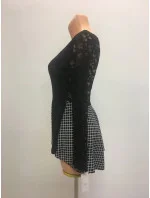 Dámský top tričko s květinovými rukávy dlouhý rukáv černobílé / UNI model 15042883 - OEM Dámský top tričko s květinovými rukávy dlouhý rukáv černobílé / UNI model 15042883 - OEM