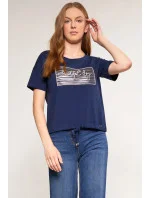 Dámské tričko s ozdobným panelem TSH0083-013 tmavě modrá - Monnari Dámské tričko s ozdobným panelem TSH0083-013 tmavě modrá - Monnari