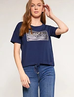 Dámské tričko s ozdobným panelem TSH0083-013 tmavě modrá - Monnari