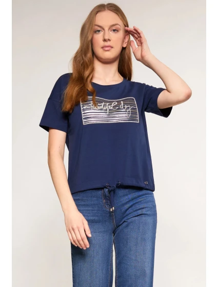 Dámské tričko s ozdobným panelem TSH0083-013 tmavě modrá - Monnari Dámské tričko s ozdobným panelem TSH0083-013 tmavě modrá - Monnari