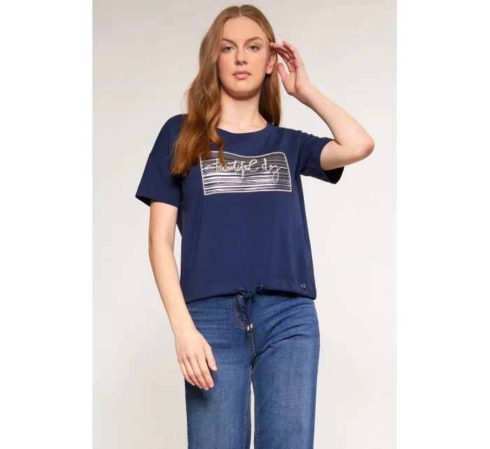 Dámské tričko s ozdobným panelem TSH0083-013 tmavě modrá - Monnari Dámské tričko s ozdobným panelem TSH0083-013 tmavě modrá - Monnari