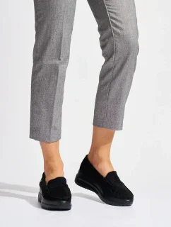 Luxusní dámské  mokasíny černé na klínku