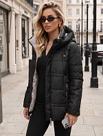 Dámská zimní prošívaná bunda s kapucí, černá, FashionStreet TY5950
