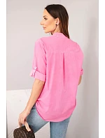 Dámská bavlněná košilová halenka s krátkým rukávem a model 22048801 růžová - K-Fashion