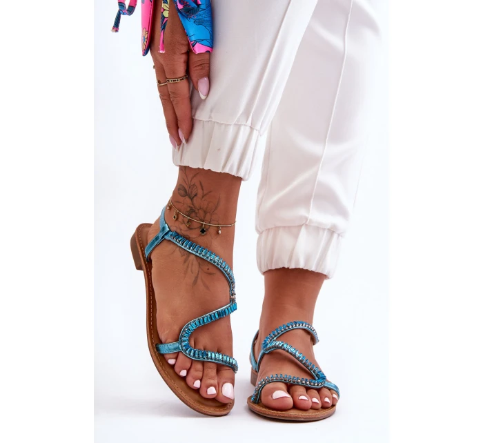 Dámské Nákladní Sandály S Ozdobami Modré Hayen Dámské Nákladní Sandály S Ozdobami Modré Hayen