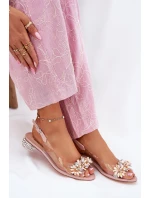 Průhledné sandály na nízkém podpatku se zdobením D&A MR51-709 růžové