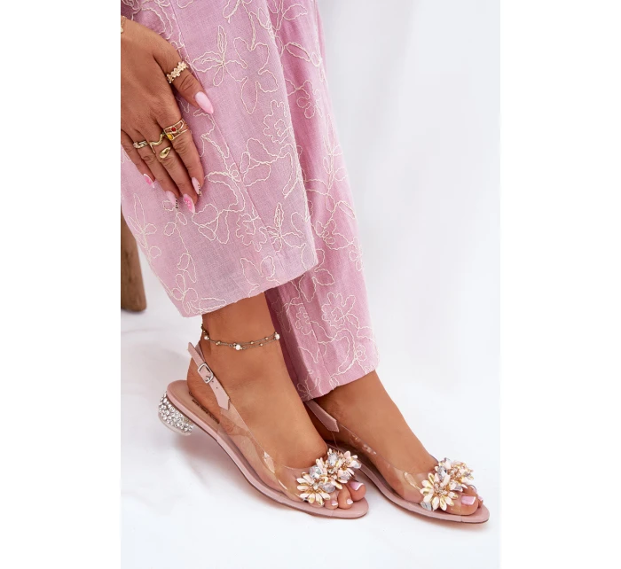 Průhledné sandály na nízkém podpatku se zdobením D&A MR51-709 růžové
