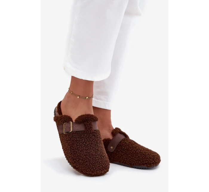 Dámské pantofle s kožešinou typu beránek Hnědé Lorivine