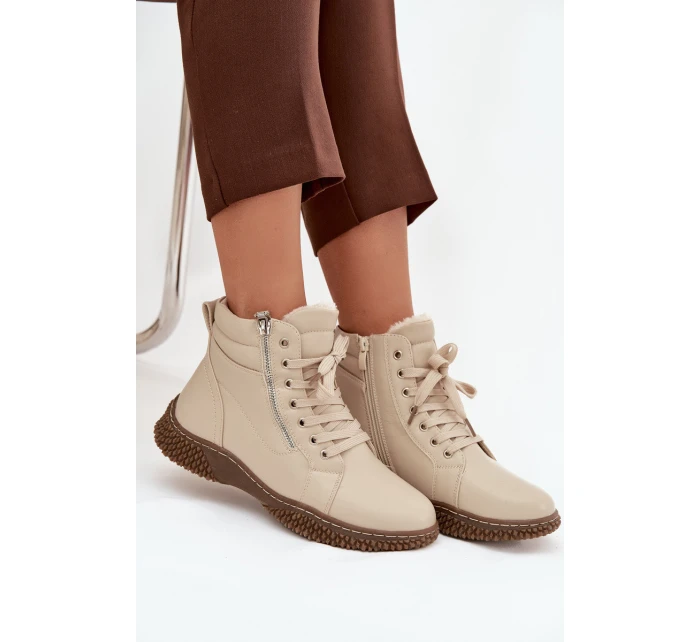 Dámské kotníkové boty s teplým kožíškem z eko kůže béžové Ulverina Dámské kotníkové boty s teplým kožíškem z eko kůže béžové Ulverina