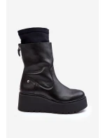 Dámské kožené kotníkové boty na masivní platformě Maciejka A7161-01 Černé