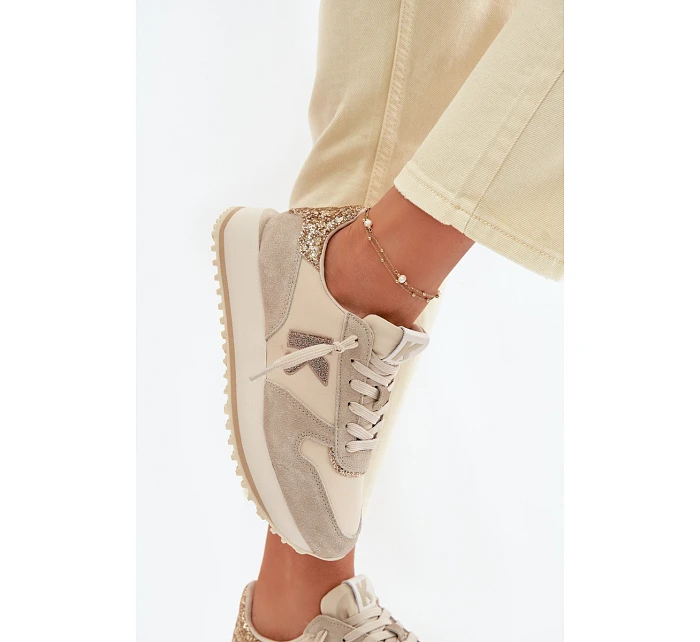 Kožené Semišové Dámské Tenisky Na Platformě  Béžové model 22073057 - VINCEZA