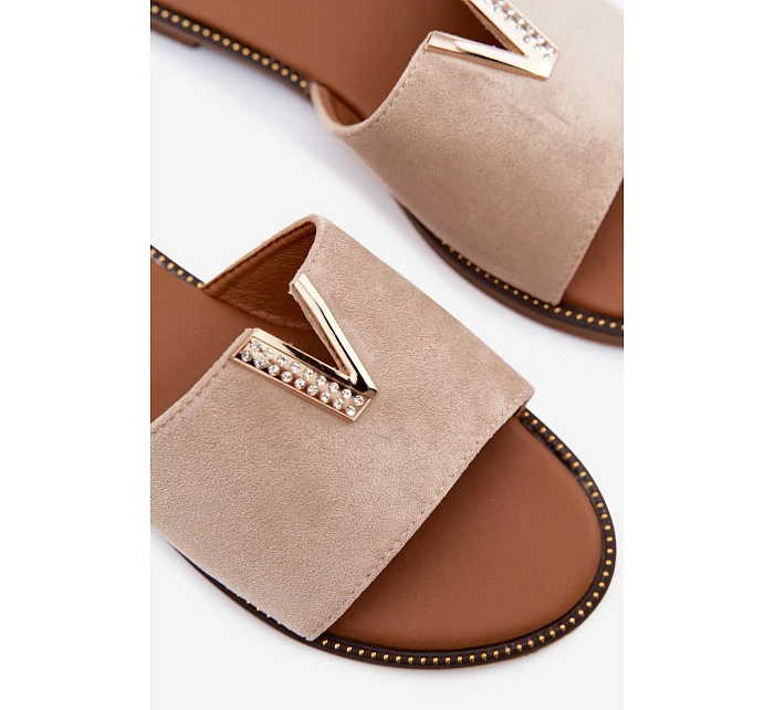 Dámské ploché nazouváky s ozdobným detailem V béžové Nelmira