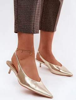 Dámské sandály z umělé kůže na podpatku Zlaté model 22122666 - Boto