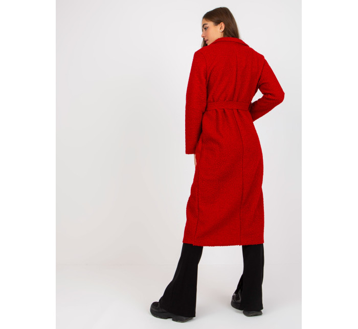 Merve OH BELLA červený plyšový maxi kabát s páskem