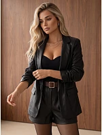 Dámská kožená bunda s nařasenými rukávy, černá, FashionStreet PY0168 Dámská kožená bunda s nařasenými rukávy, černá, FashionStreet PY0168