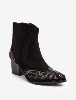 Dámské zdobené kovbojky na sloupku černé Eleduana